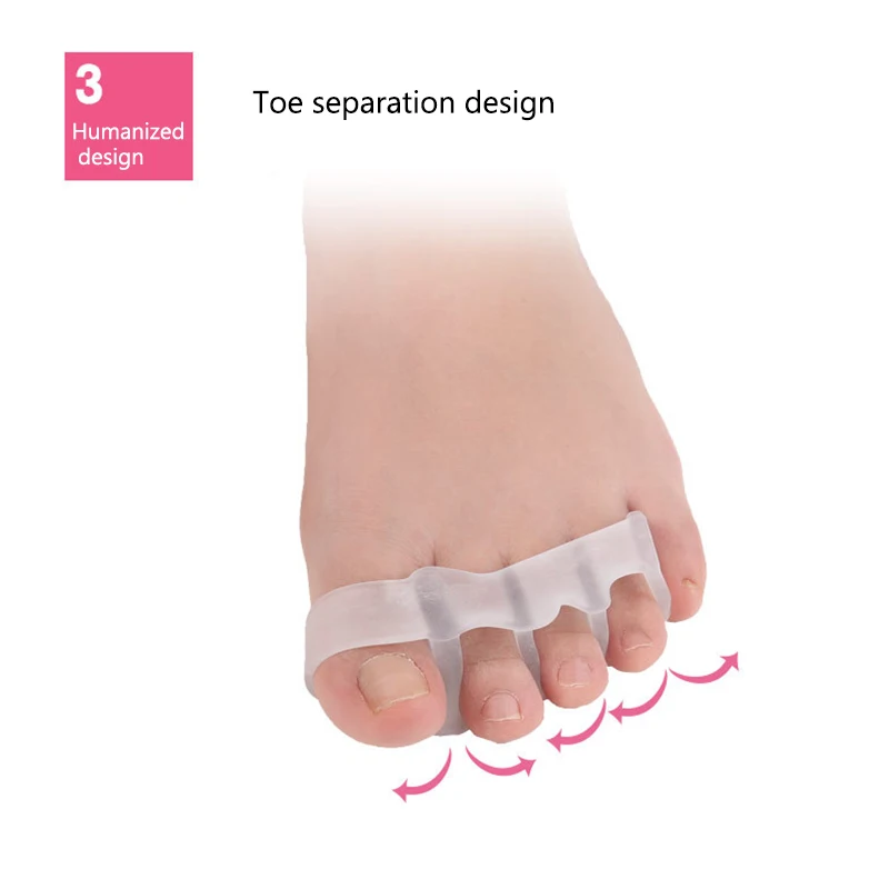 Soft SEBS Toe Separators 2 Pairs, Four Hole Bunion Corrector for Hallux Valgus, Day Night Relief for Overlapping Toes