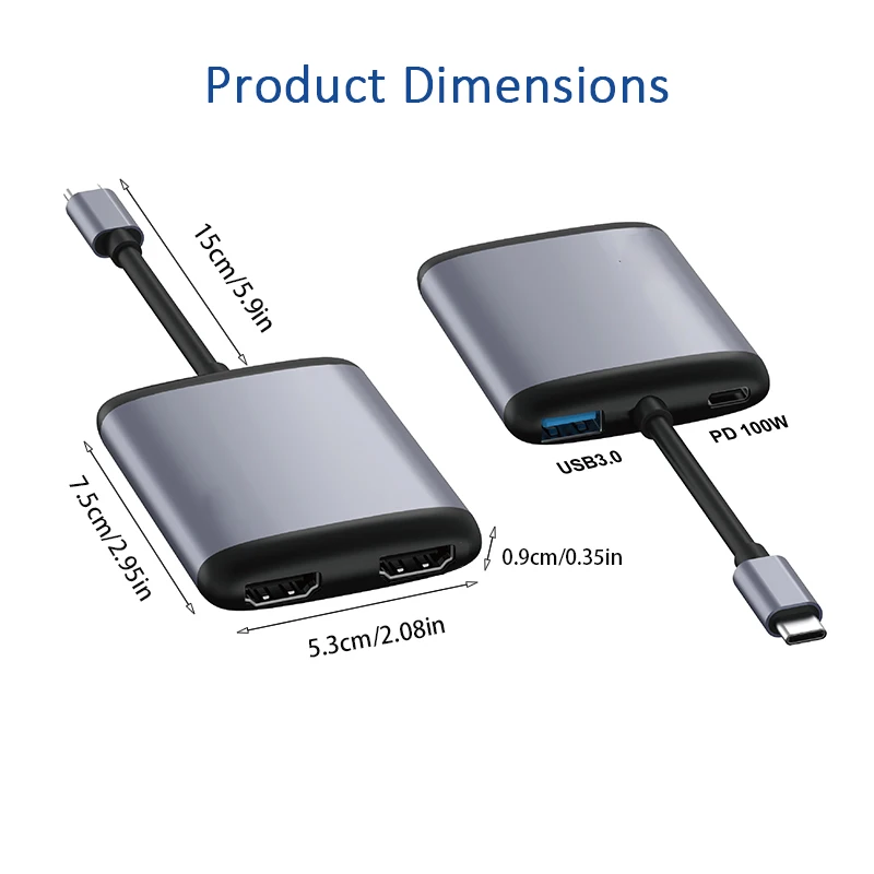 4-in-1 Type-C Docking Station PD Charging USB3.0 High Speed Hub Dual 4K HD Video Output USB-C Adapter for Laptop MacBook Ph