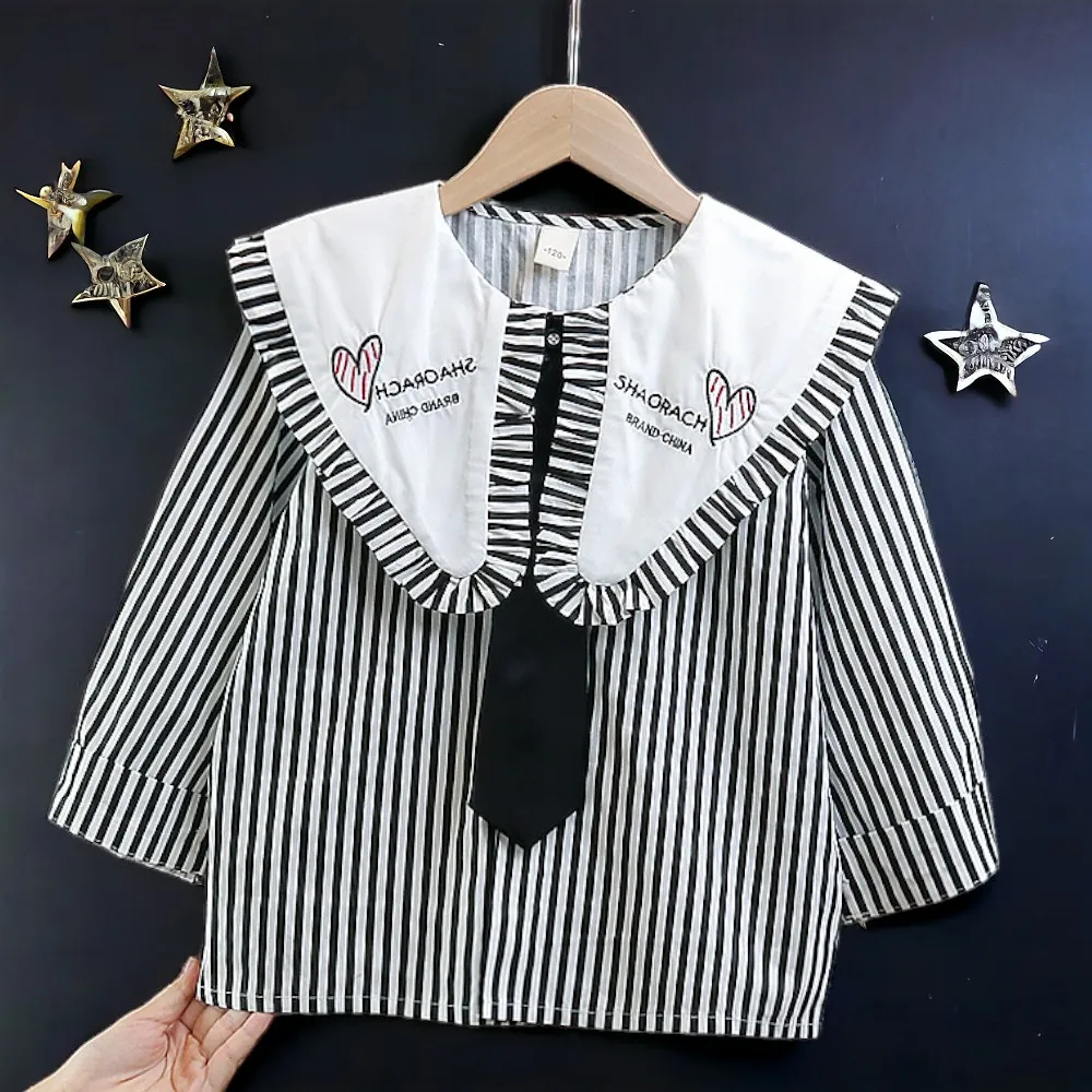 Kids Tops Outfits Shirts Girls Blouses Long Sleeve Stripe Teenagers Costumes Children Clothes Back to School 5 6 7 9 10 12 Years