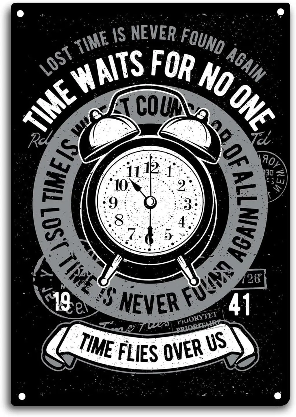 Time Waits for No One Vintage Tin Sign Room Wall Window Decor Time Flies Over Us Funny Quote Wall Art Metal Poster Kitchen  sign