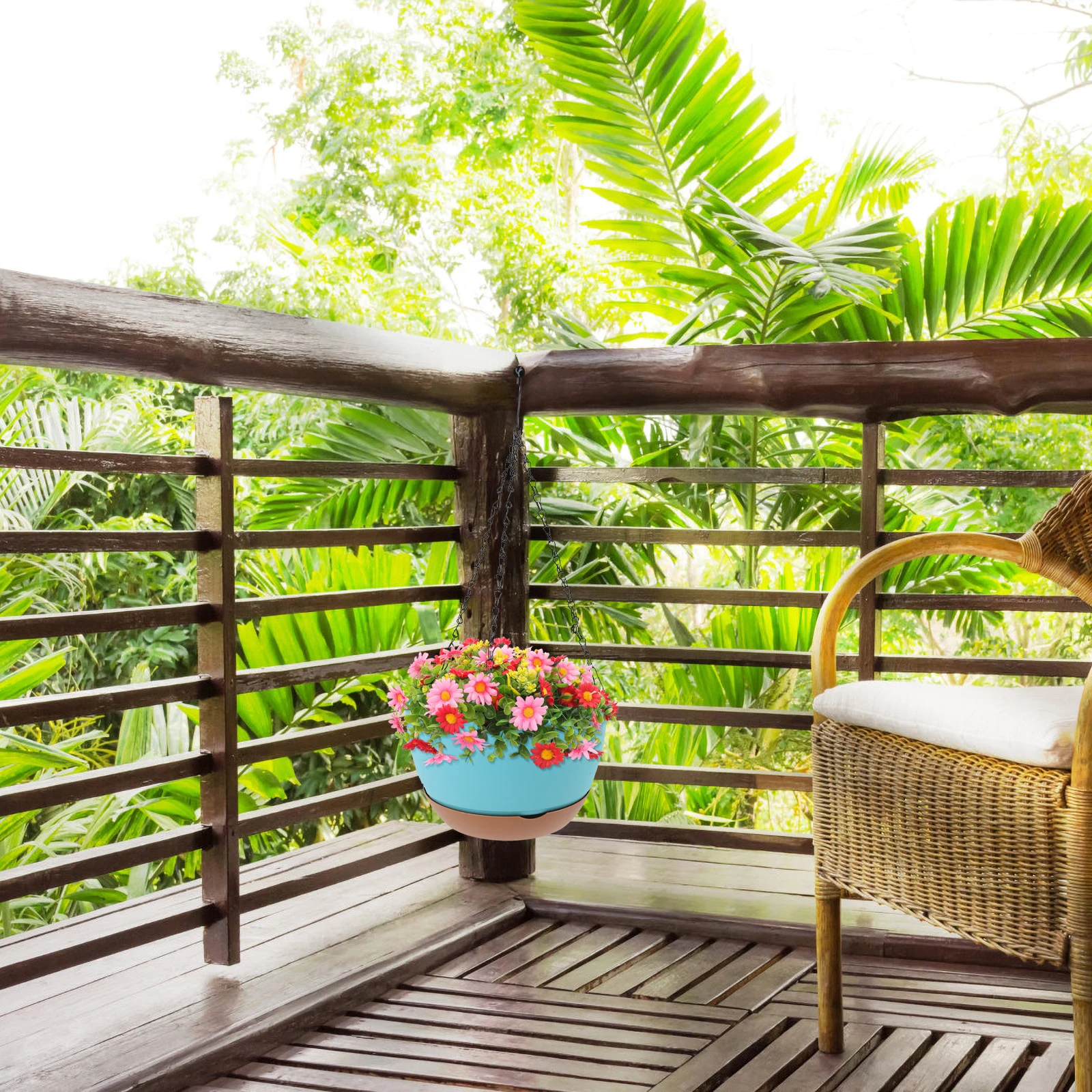 

2Pcs Hanging Plant Pot Plastic and Metal Hanging Planter for Indoor Outdoor Garden Decoration Wall Fence Balcony Greenery