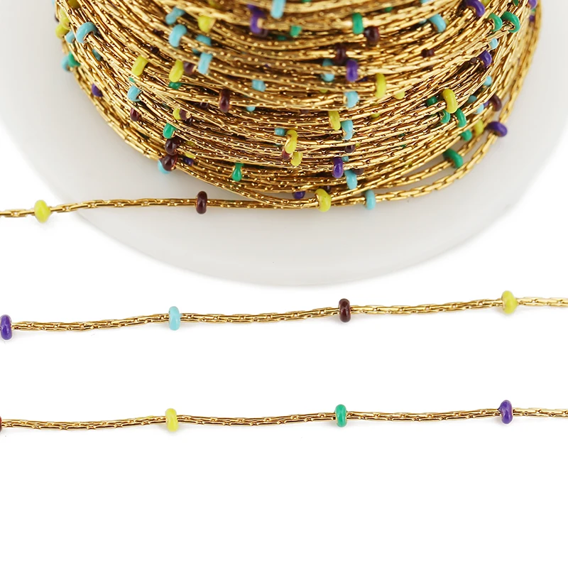 2 Meters 1mm Stainless Steel Colorful Enamel Clip Beads Thin Chain for DIY Bracelets Earrings Necklace Jewelry Making Supplies
