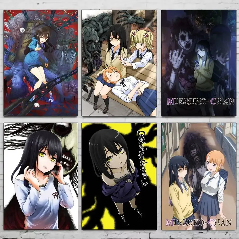 Affiche de dessin animé Mieruko-chan, autocollant en papier imperméable, décoration murale pour café, Bar, salle