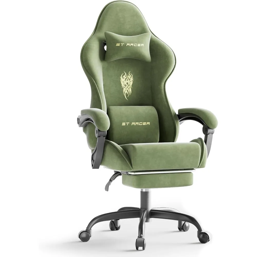 

Velvet Fabric Gaming Chair, High Back Ergonomic Gamer Chair for Adult, Comfortable Video Game Chair with Footrest and Massage L