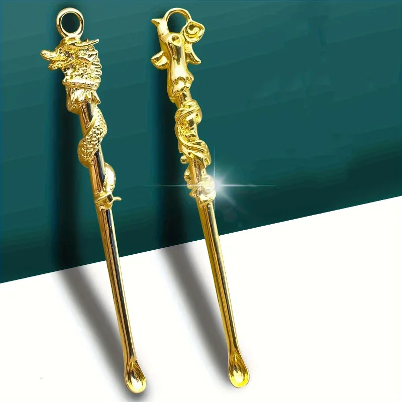 4pcs Dragon Head Phoenix Ear Spoon Dragon and Phoenix Ear Digging Spoon, Supermarket Department Store Gift Keychain Pendant