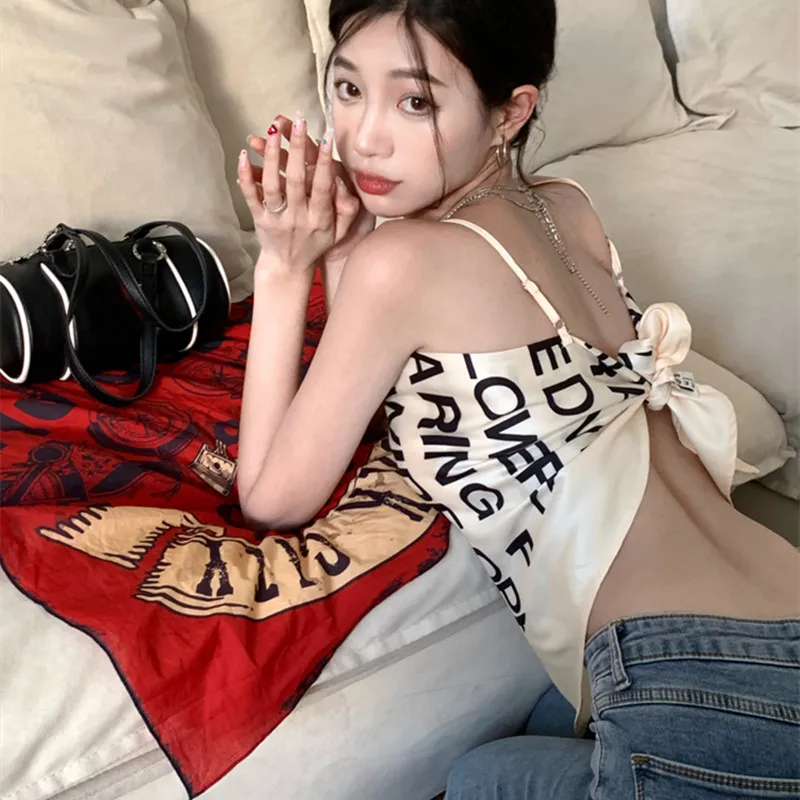 

Trendy Sexy Scarf Strap Vest Women Summer Bal Crop Top Sexy Outerwear Base irt Commute Sle Regular Length Slim Fit