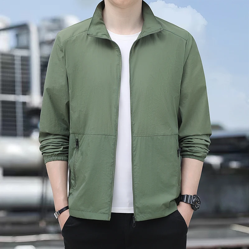

Men Military Green Jacket Stand Collar Lightweight Casual Spring Autumn Outdoor Sport Coat Mens New Style Jacket