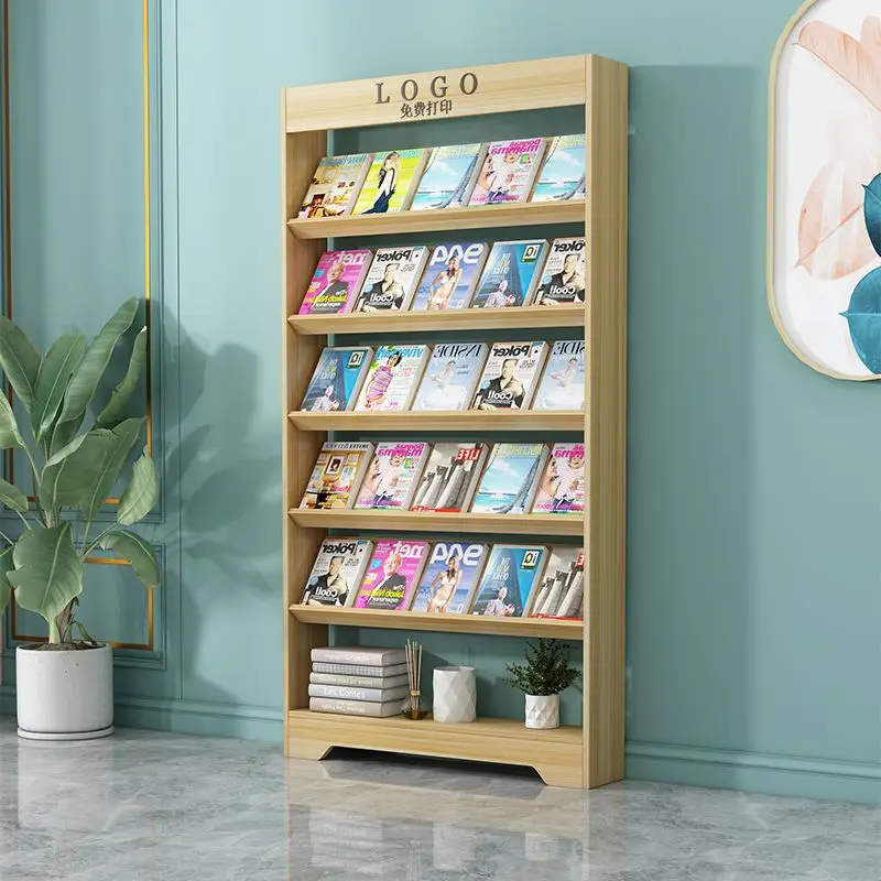 Wooden Newspaper Rack Magazine Rack Office Display Rack Single Page Folding Promotional Materials Storage Floor-to-ceiling