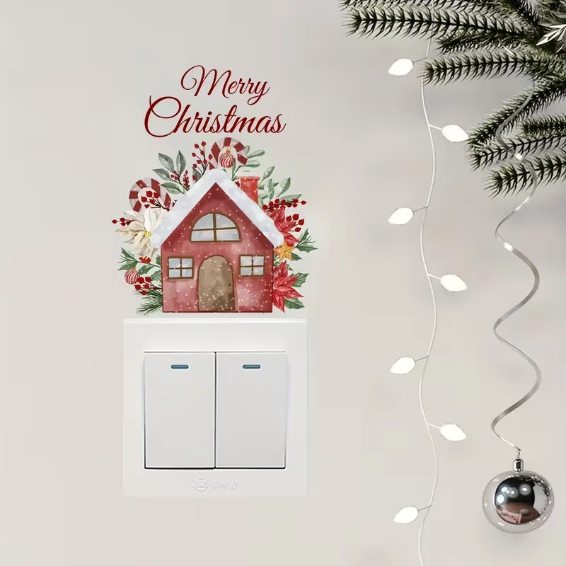 1 holiday Christmas cottage, suitable for switch stickers made of PVC material, self-adhesive, suitable for room decoration