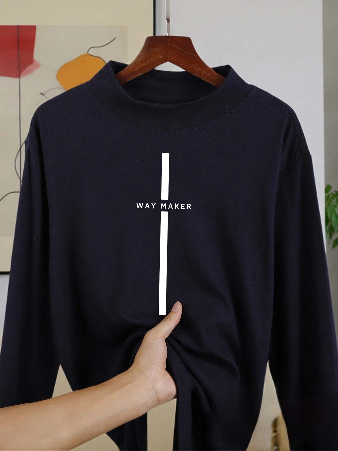 

Way Maker Line Simple Long Sleeved Shirts New Comfortable Clothes Middle Collar Fit Tops Thickened Soft Casual Base Layer