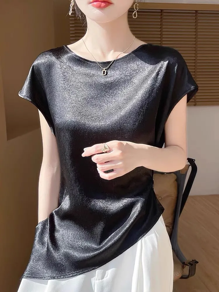 خلات الساتان ort Sve تي شيرت المرأة الجولة Ne اللون غير المتكافئة f Sve الصيف وصول جديد الرطوبة ng #5