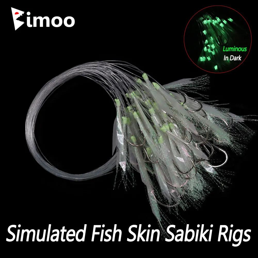 Bimoo 20 peças Anzóis Luminosos com Pele de Peixe Simulada e Linha de Pesca, Aparelho Sabiki com Anzóis de Sub-linha, Isca de Pele de Peixe para Água Salgada Pesca