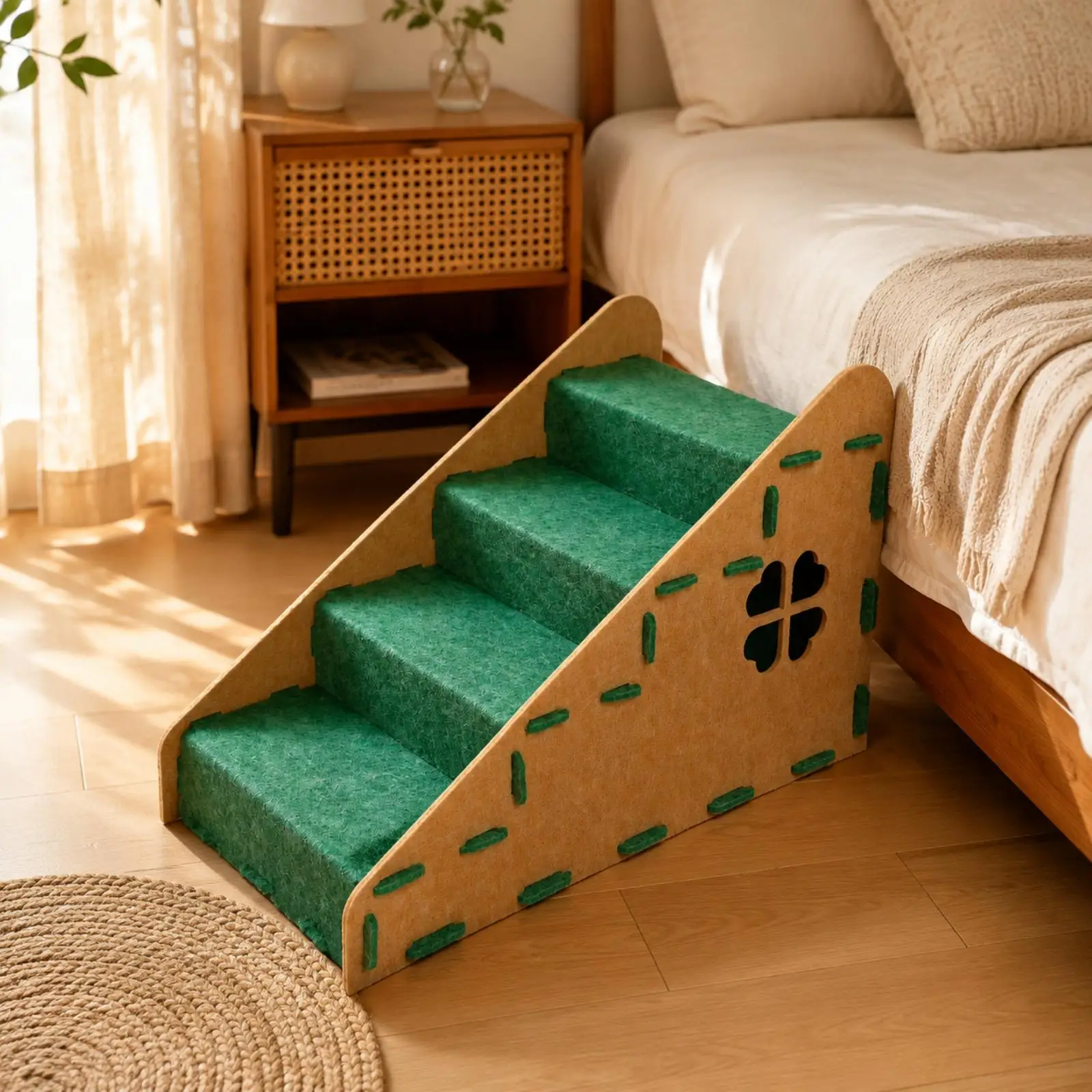 Climbing Ramp Felt Pet Staircase 4 Step Gentle Incline Anti Slip Dog Steps for Sofa and Bed