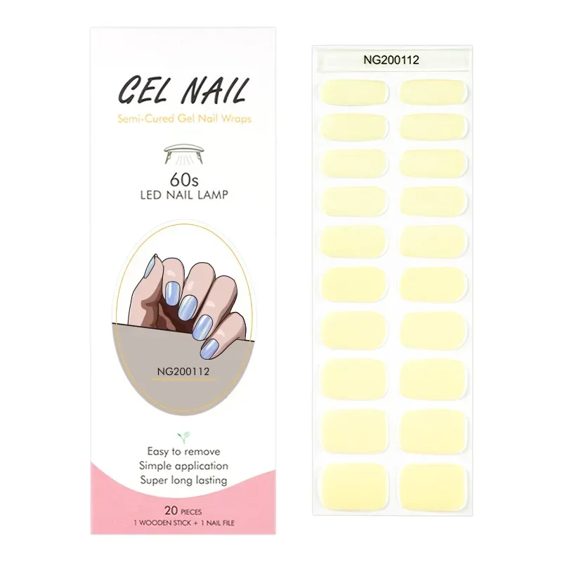 16/20/22/24 Tips Semi-cured Gel Nail Stickers New Semi-baked Nail Patch Full Cover Decals Nail Art Decoration UV Lamp Need