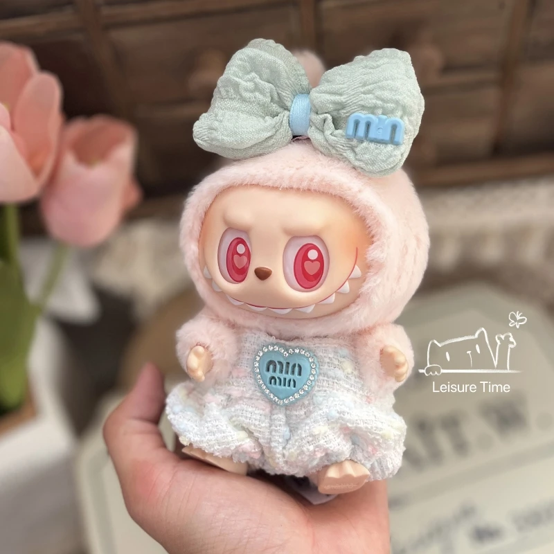 Pre-Sell Original 17cm Labubu Pendant Clothes Cute Cotton Doll Has No Attribute Kindergarten Suit Cartoon Replacement Decoration