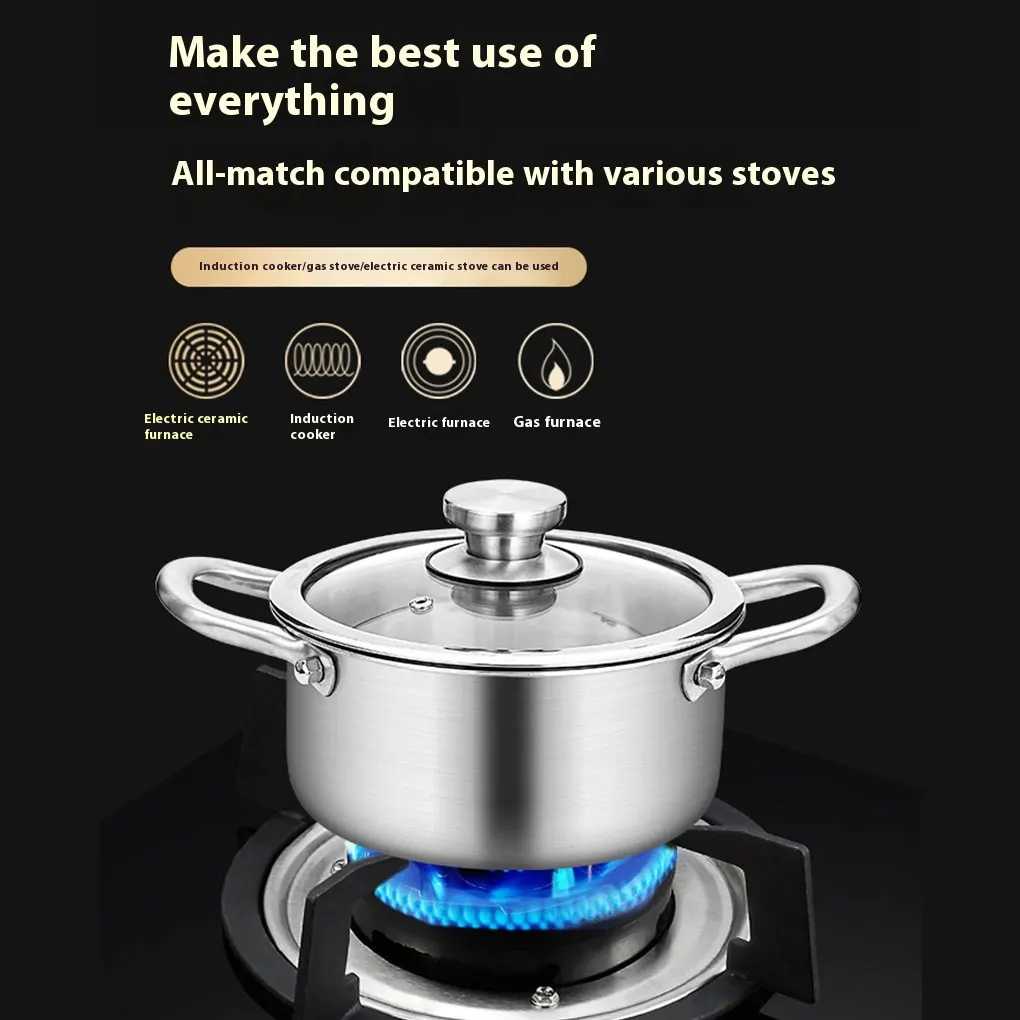 Stainless Steel Pots With Tempered Glass Lid Easy Cooking Experience Or Halogen Stovetops Induction