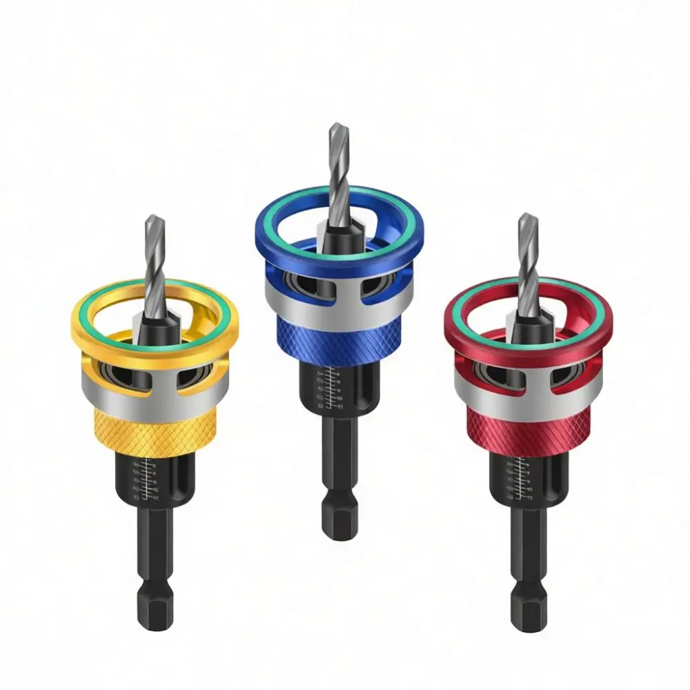 Adjustable Depth Stop Countersink Drill Bit Kit For For TRUEJOY Woodworking Tapered Hole Cutter Hex Shank Wood Tooling