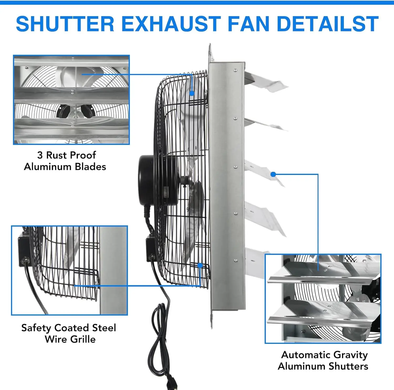 Exaustor com cabo de alimentação, parede, alta velocidade, ventilador de ventilação para garagens, 1,65 m