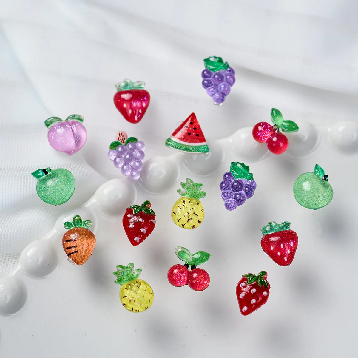 10 Pcs Summer Fruit Nail Art Charms 3D Cherry Strawberry Pineapple Decals Resin Stones Cute Gems Accessories Nail Decoration