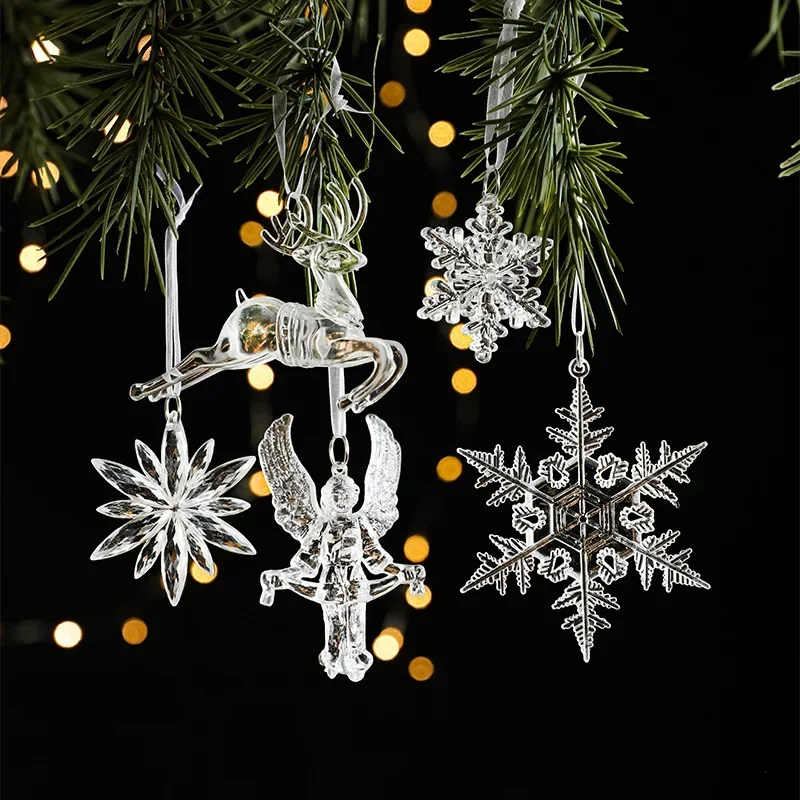 3pcs 2025 Christmas Decorations Christmas Transparent Snowflake Pendants Christmas Tree Home Decorations