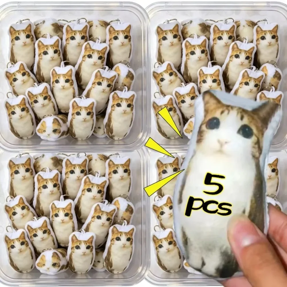 1/5Pcs Funny Cat Voice Keychain Squeeze Sound Bag Pendant Charm Gift Cute Meowl Fidget Hangings Soft Stuffed Animal Key Ring