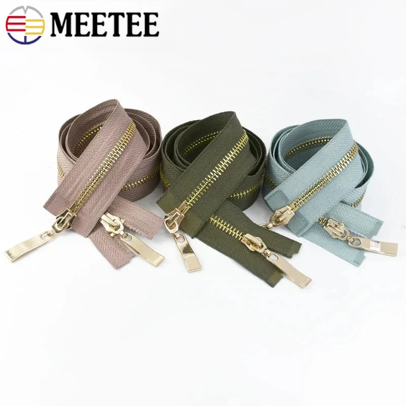 

Meetee 1Pc 80/100/120cm Double Slider Zipper Auto Lock Metal Zippers Open-End Two Way Zip Jacket Decor Ziper Garment Zips Repair