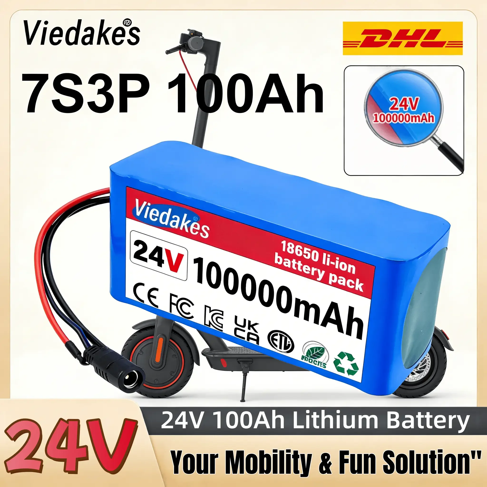 

7S3P 24V 10Ah Lithium Battery Pack, 10A High Current, BMS Protection, Long Life