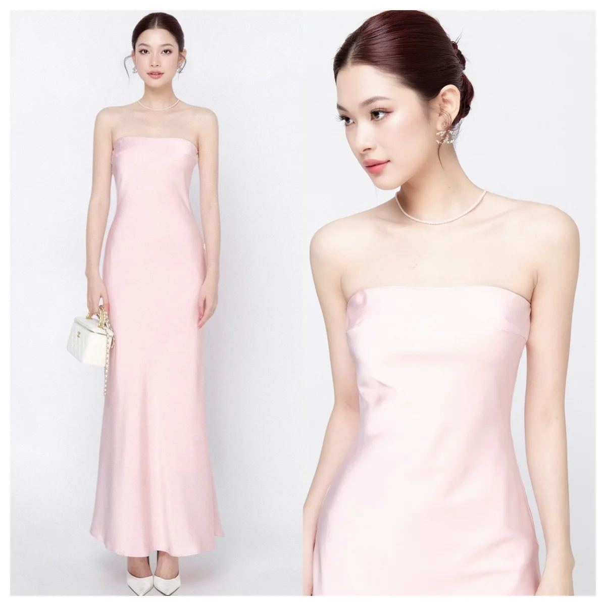 Aangepaste zeemeermin sierlijke roze satijnen avondjurk temperament strapless mouwloze feestjurk eenvoudige beroemdheid gaan