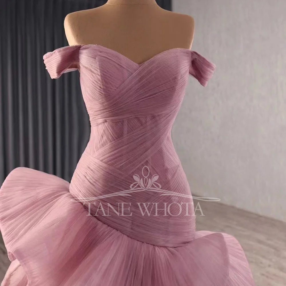 

Elegant Luxury Off-Shoulder Sweetheart Tiered Prom Dress For Women Lace-Up Back Customized Evening Dress