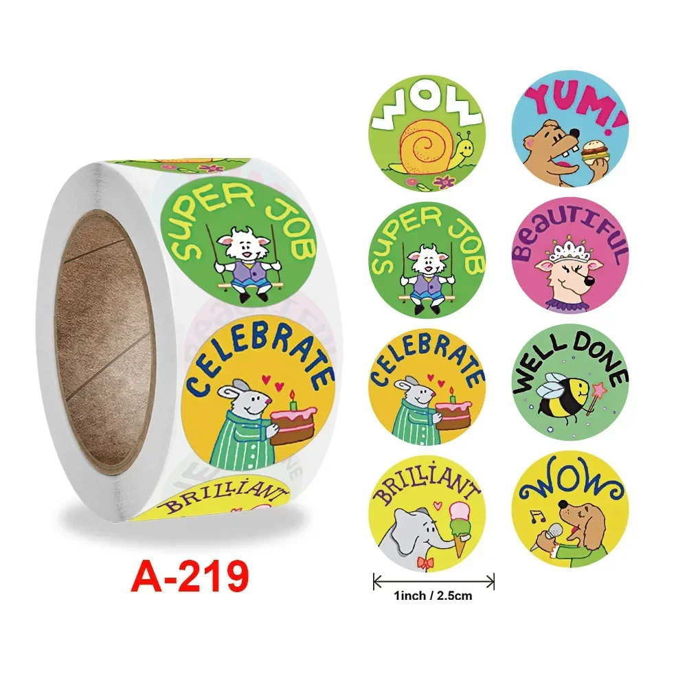 100/500pcs/ roll 1 inch zoo Animals Cartoon Stickers for kids classic toys sticker Labels School Teacher Supplies Reward Sticker