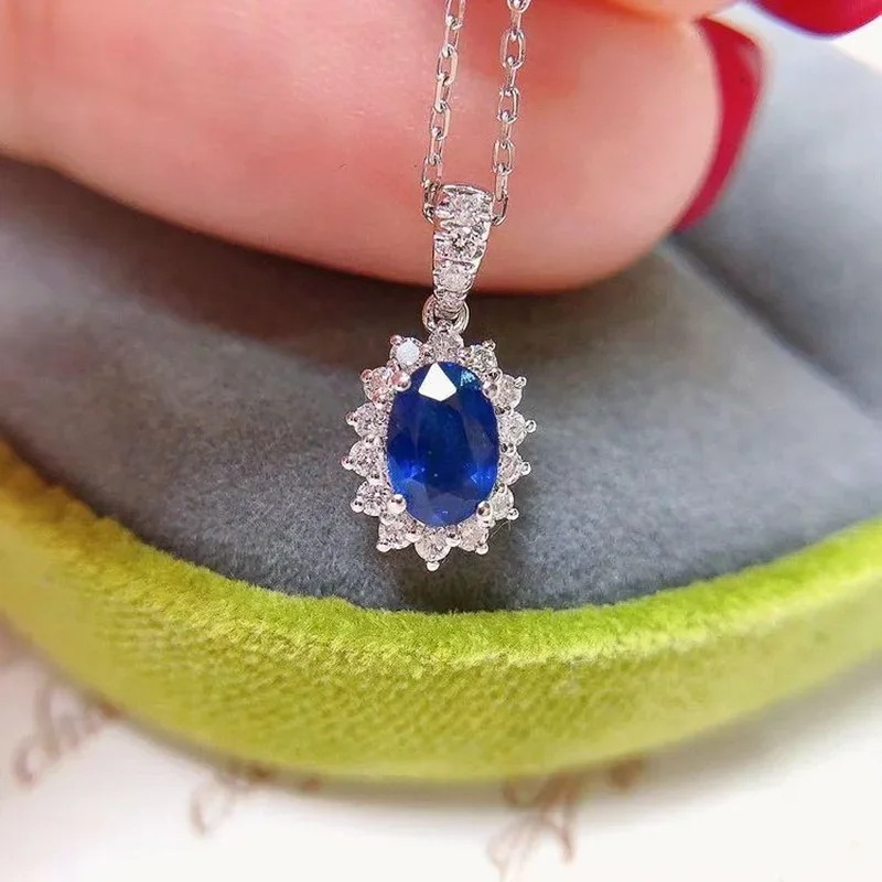 Blue Oval Copper Set Zircon Pendant Necklace Ladies Wedding Luxury Women\'s Accessories Anniversary Gift Fashion Jewelry