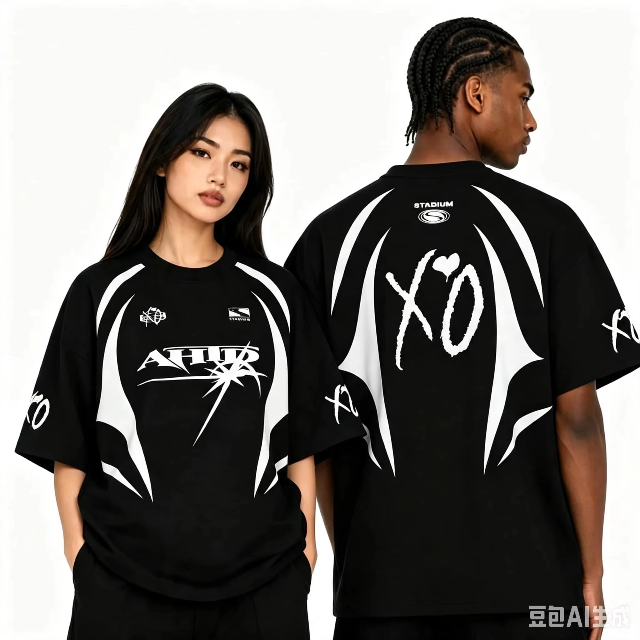 Men Women XO Love Heart Graphic Tee Black Short Sleeve Crewneck Unisex Oversized Y2K Hip Hop Streetwear Tshirt Family Matching