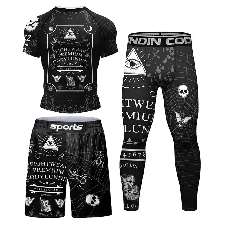 Fitness odzież na siłownię męski zestaw bokserski odzież sportowa MMA BJJ Muay Thai Rashguard treningowy dres sportowy kompresyjny