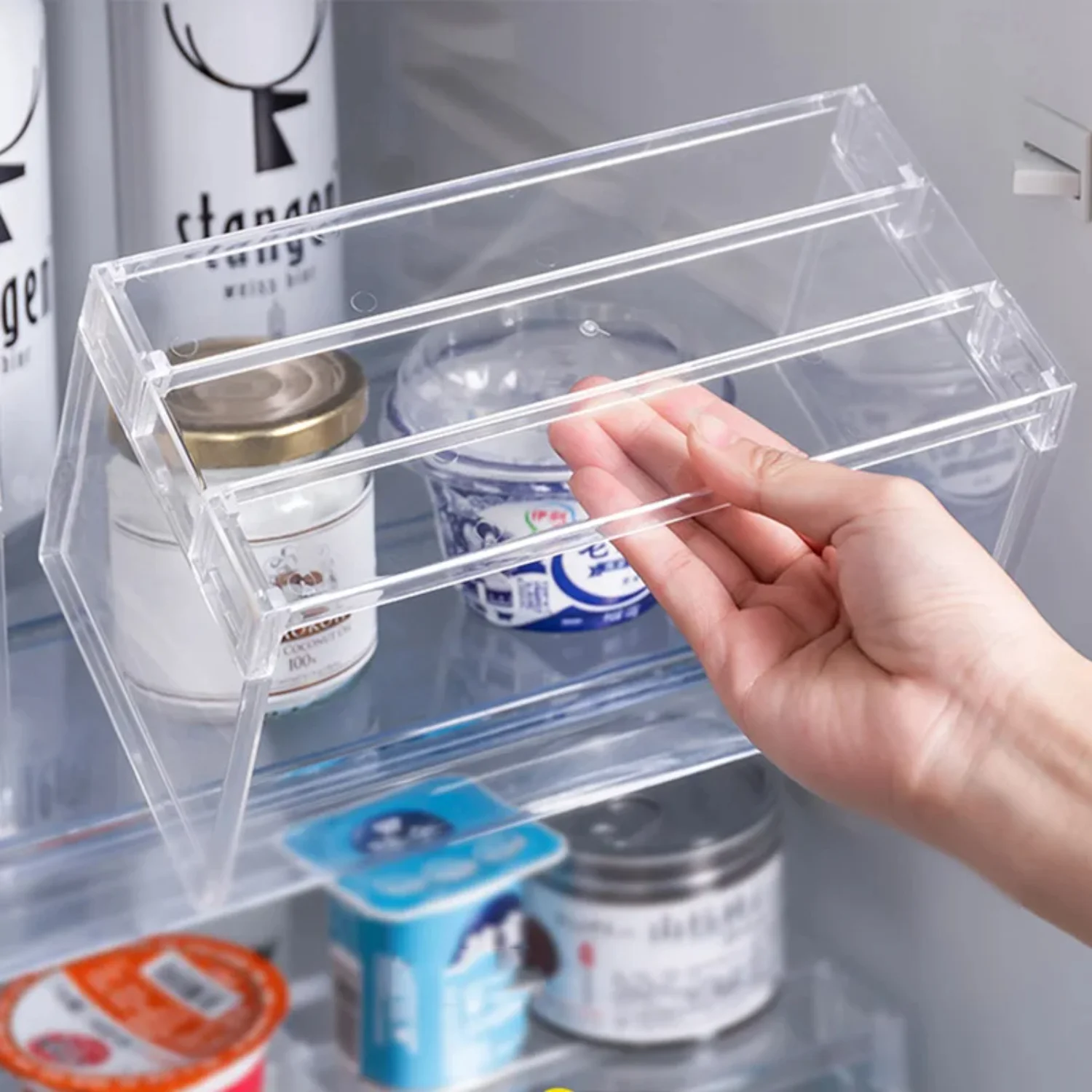 

Transparent Refrigerator Organizers Rack Fridge Layered Separator Shelves Desktop Stand Save Space Accessories