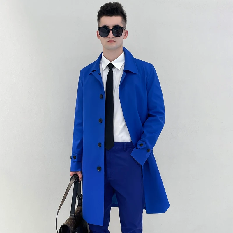 Blusão de peito único masculino comprimento médio vermelho britânico casaco destacável engrossado forro moda trench coat