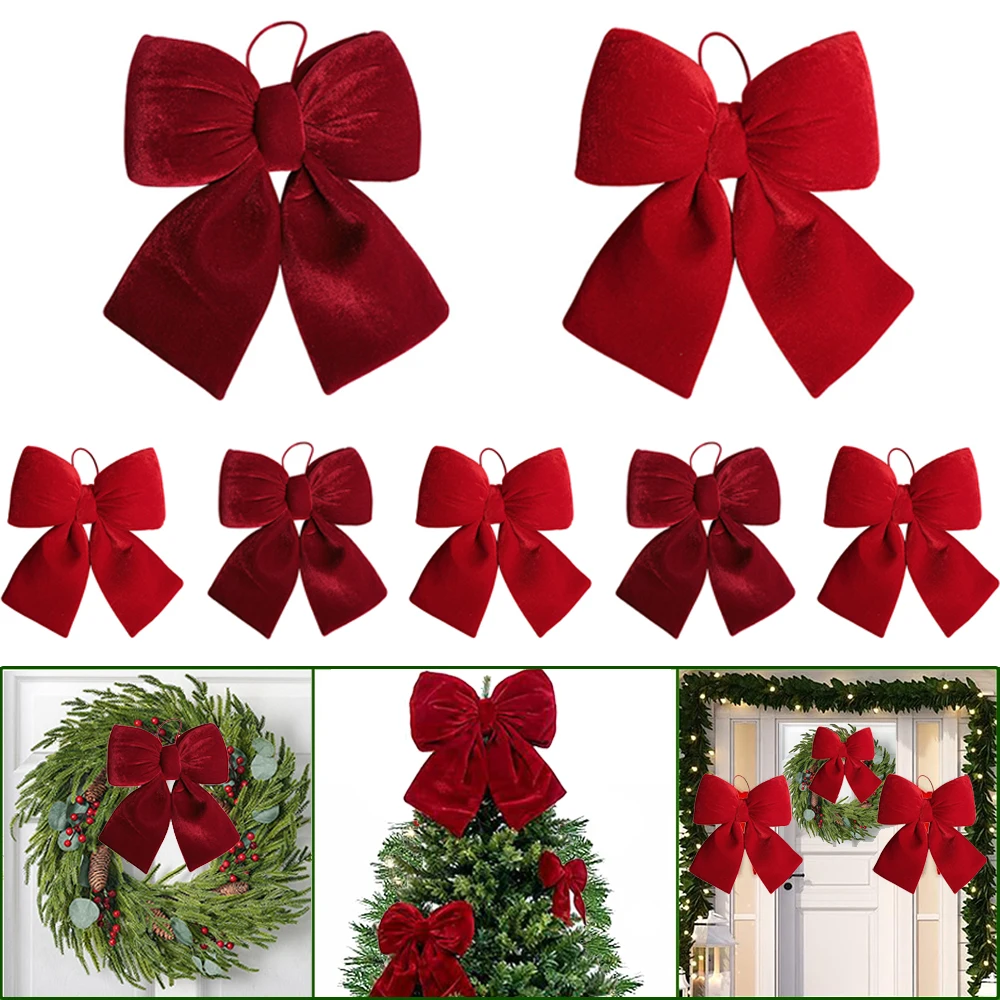 Weihnachten rote Samtschleifen Weihnachtsbaum Ornamente für Weihnachten Home Dekorationen Kranz Treppen Geländer Dekore Neujahr Geschenkzubehör – Detail 2