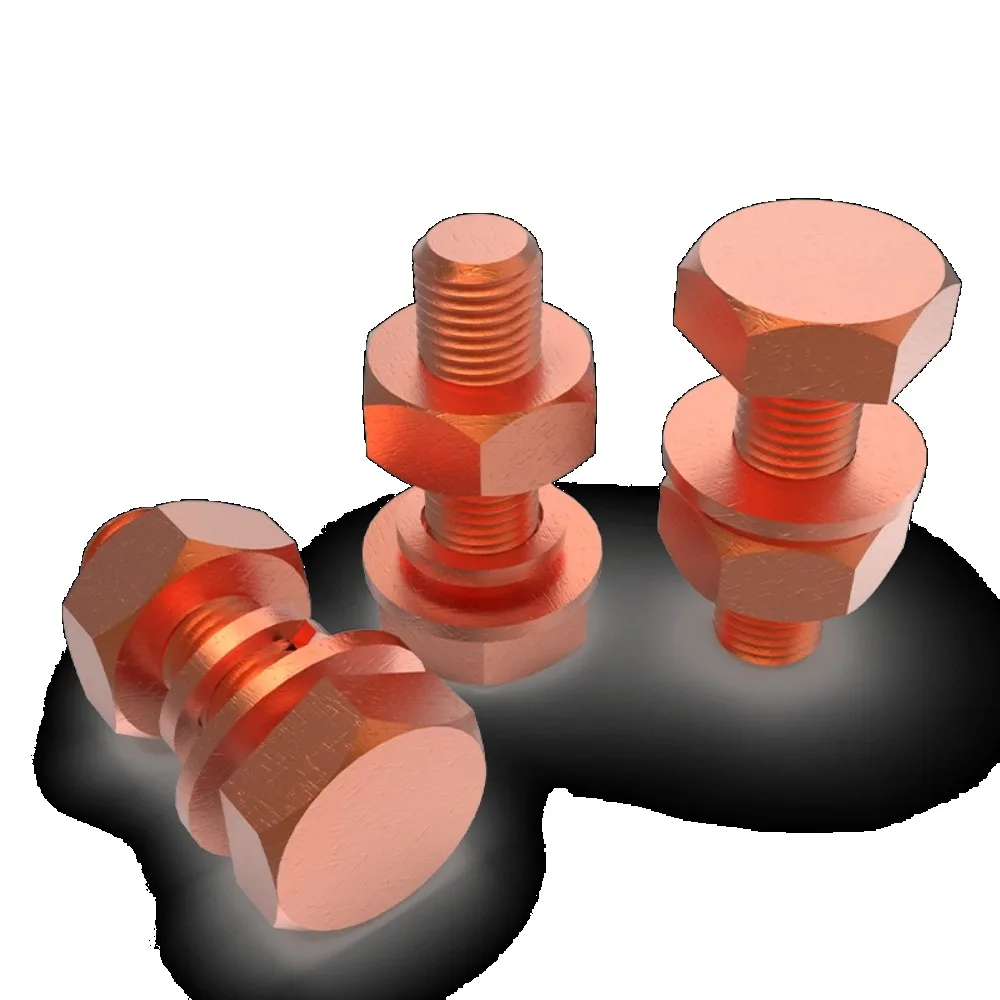 M3/4/5/6/8/10/12/14/16 Длина 6-120 мм 99,9% Болт с шестигранной головкой из чистой меди и гайкой с пружинной шайбой Электрическая проводимость