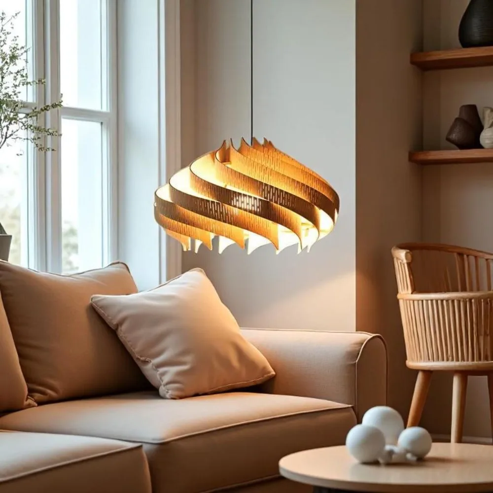 

JOYINLED Modern Handcrafted Wooden Chandelier 44CM Nordic Creative Spiral Restaurant Pendant Light for Study Bedroom Bar Lamp