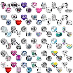 Buipoey 2pcs/lot Flower Star Beads Heart Charm Silver Color Cartoon Animal Coffee Cup Beaded Fit DIY Jewelry Accessory