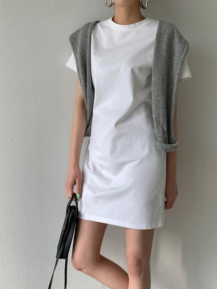 Ele round Ne T-shirt Dr femmes été 2024 nouveau coréen Sle ort Sve jupe blanc Base jupe a-ligne Dr