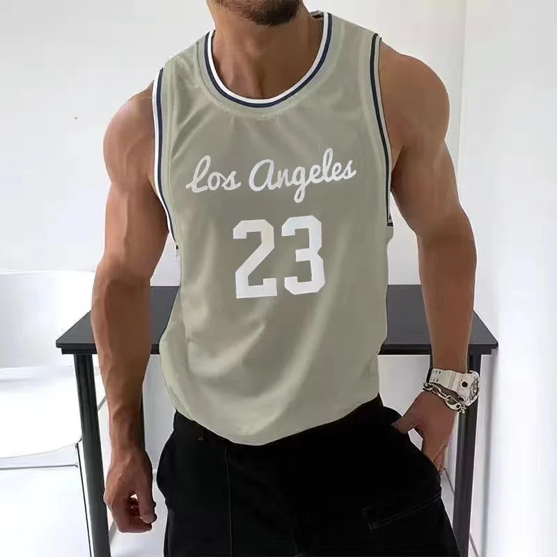 2023 estate gilet sportivo da uomo palestre Fitness canotte in rete Joggers t-shirt senza maniche maschile basket Training Fashion No. 23 Vest