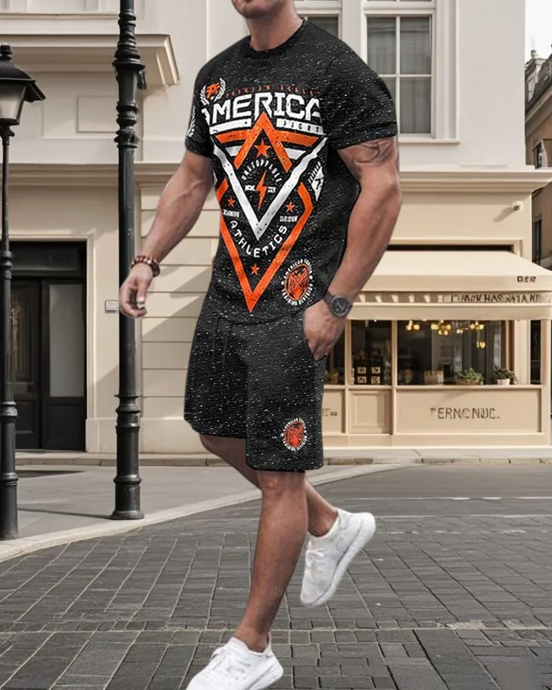 

2025 Summer Hot Sale Fashion Printed Men's Short-sleeved Shorts Casual Comfortable Simple Fashion Sports Two-piece Suit