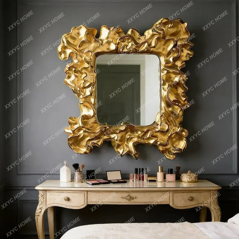 Retro bathroom mirror light luxury Nordic wall-mounted cosmetic mirror irregular art modeling decorative mirror