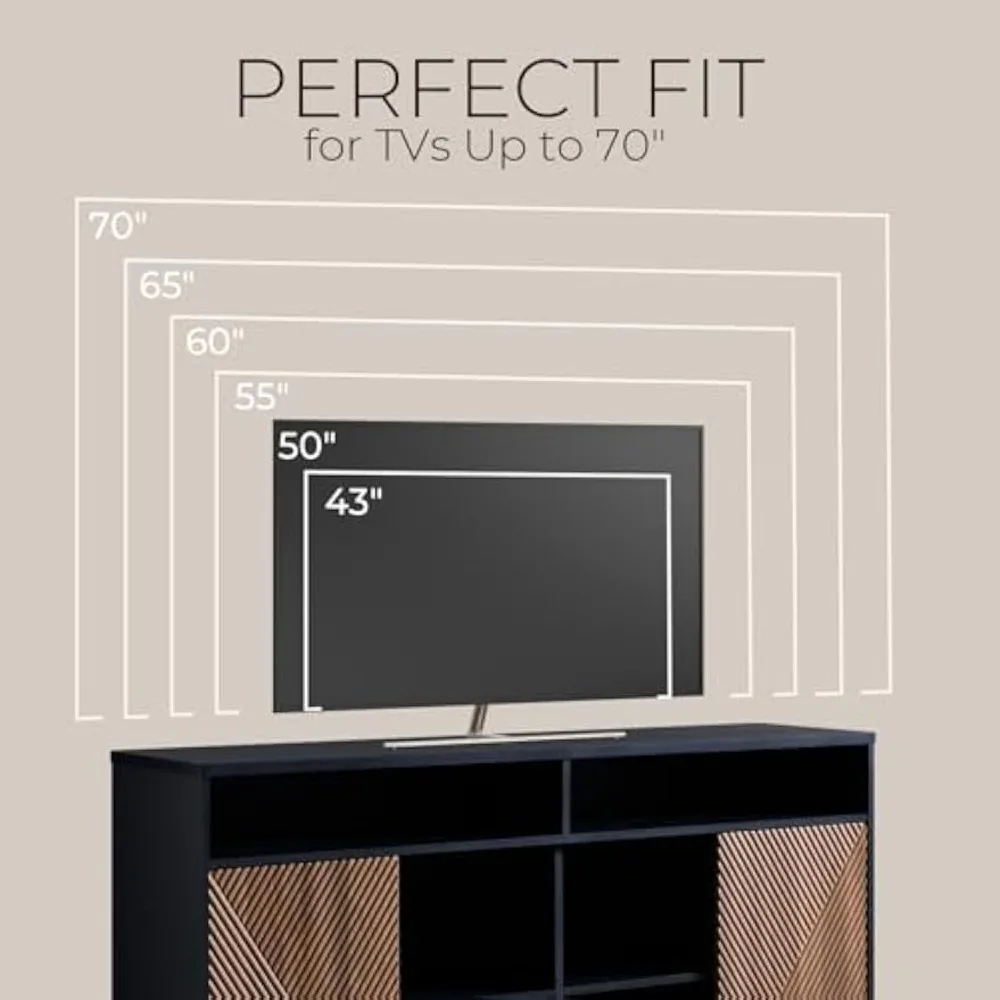 حامل تلفزيون طويل القامة لأجهزة التلفاز حتى 65 بوصة، وحدة تحكم وسائط مركزية للترفيه مع خزائن تخزين وأبواب منزلقة، منتصف السن