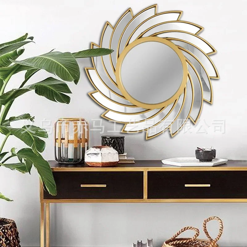 Light luxury sun flower wall hanging entrance decorative mirror household dressing bathroom mirror