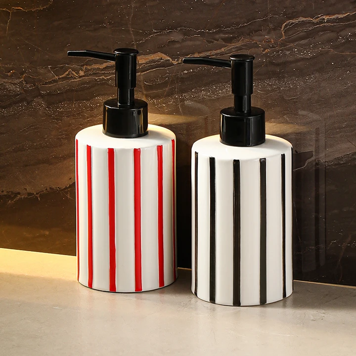 Striped ceramic hand washing liquid bottle shower gel bottle creative shampoo lotion bottle soap dispenser separate bottles