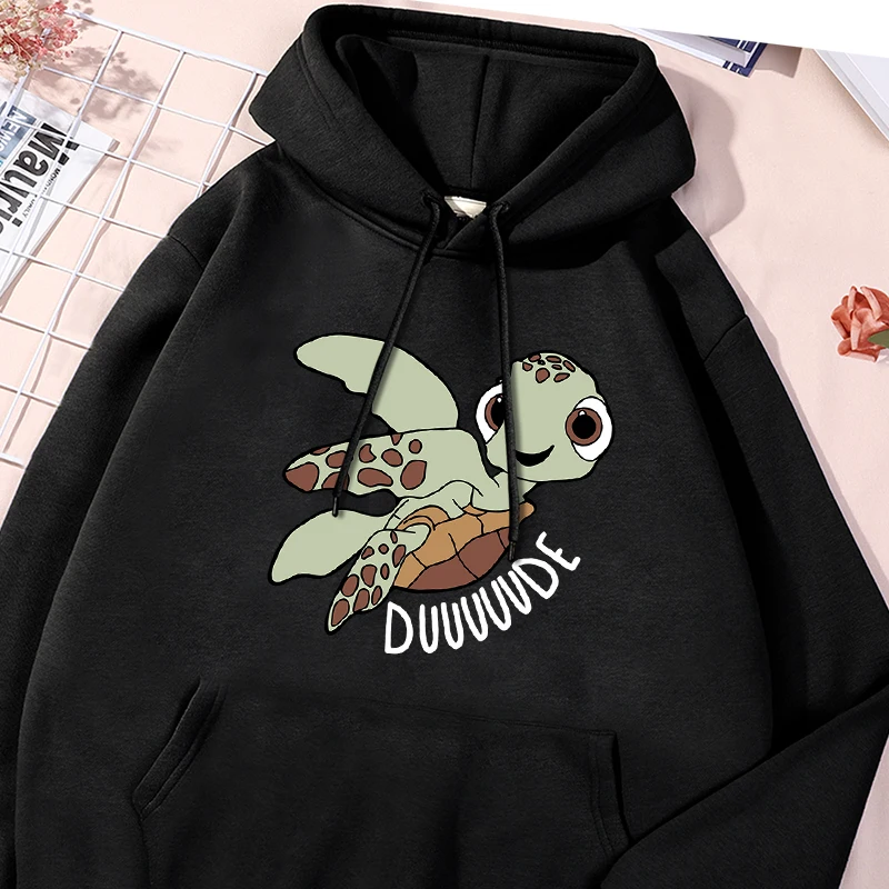 Turtle Duuuude Printing Man Hoodie Autumn Fleece Versatile Hoodie Casual Warm Comfortable Hoody Oversized Round Neck Sportswear