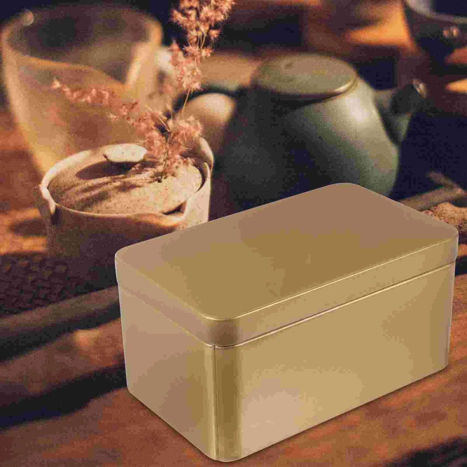 Tea Storage Iron Box Biscuit Tin Rectangular with Lid Coffee Bin Tubs Sweets Leaf Container Candies Organizer