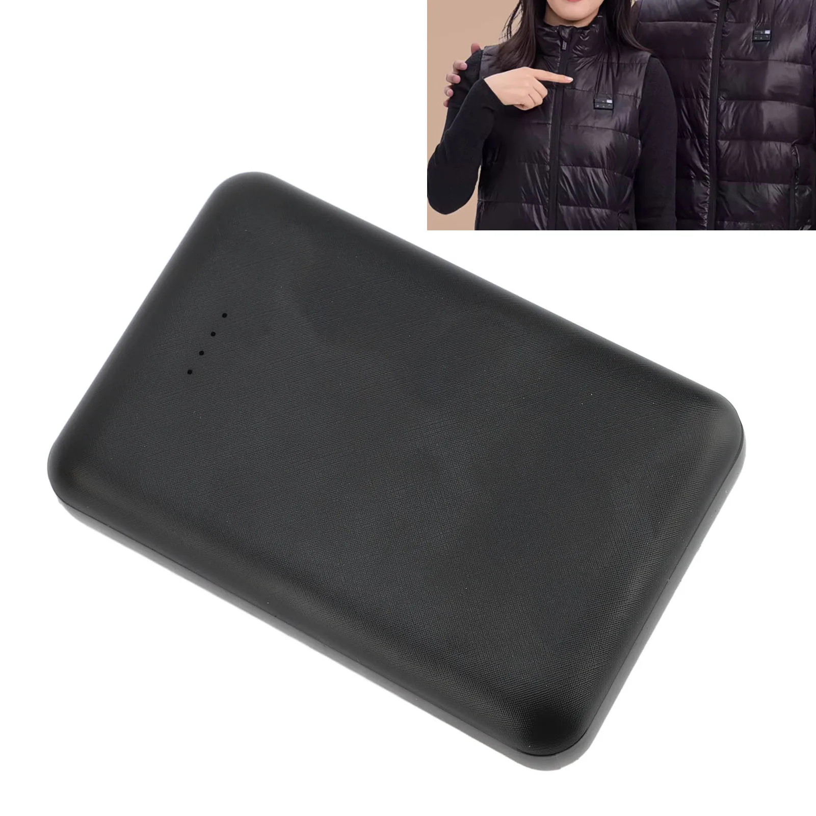 باور بانك 5 فولت، بطارية 10000 مللي أمبير في الساعة، تيار مستمر USB من النوع C، شاحن محمول لسترات التدفئة والسترات والسراويل باللون الأسود