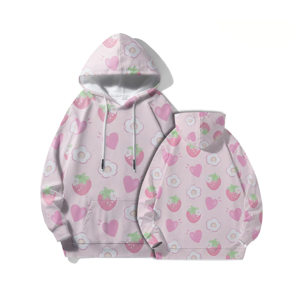 Cute Strawberry Pattern Print Hoodies Women Men Fashion Long Sleeve Hooded Sweatshirts Streetwear Pullovers Female y2k Clothing